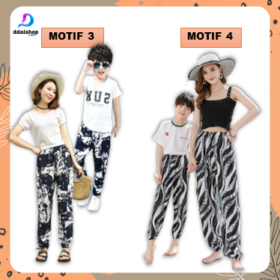 Celana jogger wanita dewasa dan joger pants anak bohemian motif  bahan katun sutra versi korea - Foto 4