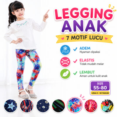 Celana Legging Panjang Anak Perempuan Tanggung Import Motif bahan Elastis Adem dan Lembut - Foto 1