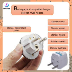 Colokan Listrik 3 Lubang Over Steker Adapter Konverter Travel US to EU Universal - Foto 4