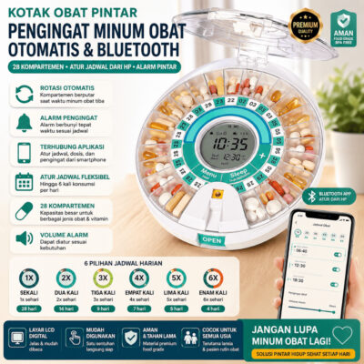 Dispenser Obat Otomatis Bluetooth Smart Pill Box Pengingat Minum Obat Digital 28 Slot Alarm - Foto 1