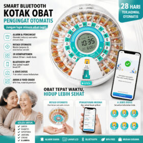 Dispenser Obat Otomatis Bluetooth Smart Pill Box Pengingat Minum Obat Digital 28 Slot Alarm - Foto 3