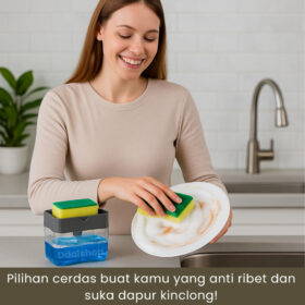 Dispenser sabun cuci piring cair 2 in 1 / holder spon tempat sabun cuci piring untuk peralatan dapur - Foto 4