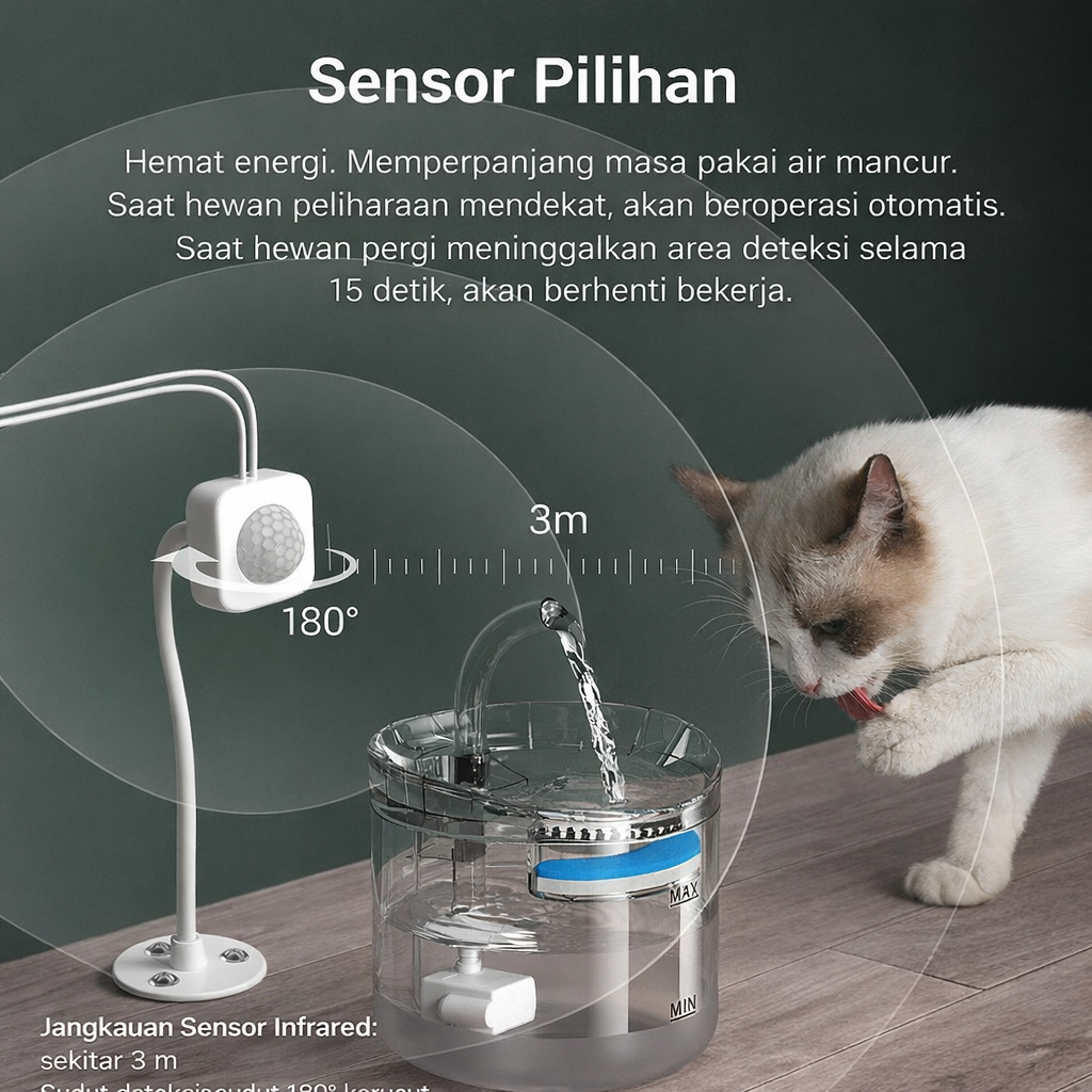 Dispenser Tempat Air Minum Kucing Anjing Pet Drinking Water Fountain Transparant Mode USB - Foto 3