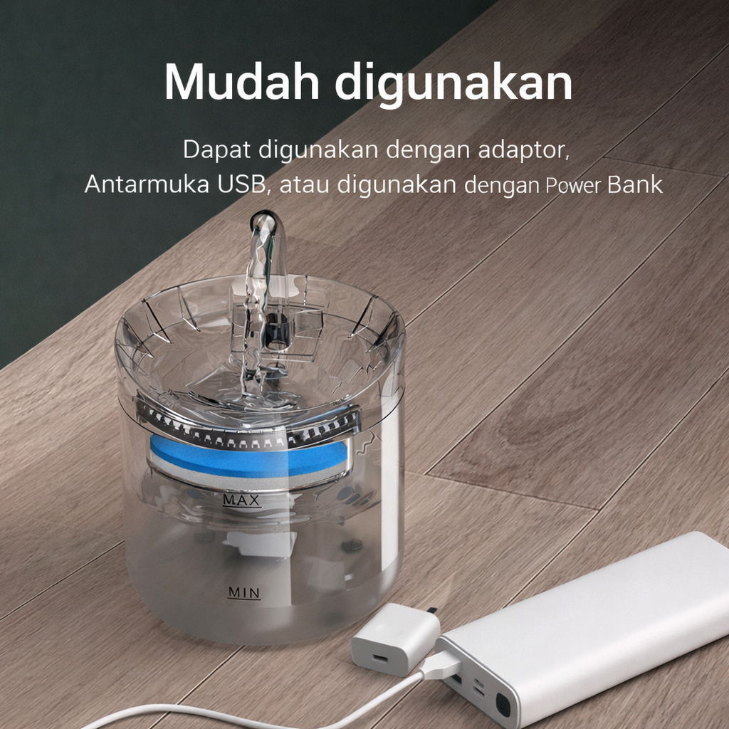 Dispenser Tempat Air Minum Kucing Anjing Pet Drinking Water Fountain Transparant Mode USB - Foto 4