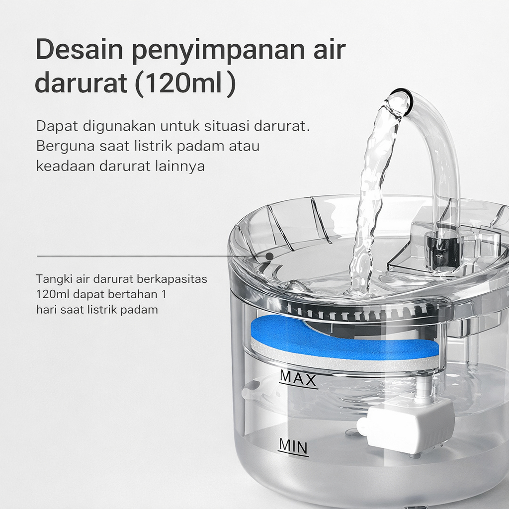 Dispenser Tempat Air Minum Kucing Anjing Pet Drinking Water Fountain Transparant Mode USB - Foto 9