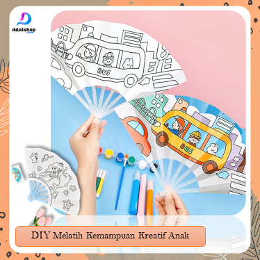 DIY Buku Mewarnai Kipas Tangan Lipat Craft Gambar Edukasi Anak dengan Cat Air Spidol Watercolor - Foto 1