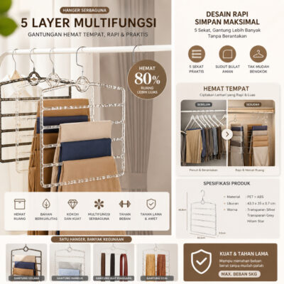 Gantungan Baju Hanger Serbaguna Rak Gantung Susun Hijab Kerudung Celana Aesthetic Plastik Tebal - Foto 1