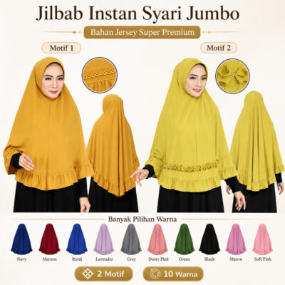 Jilbab Instant Hijab Syari Terbaru Kekinian Bahan Jersey Premium Jumbo - Foto 1