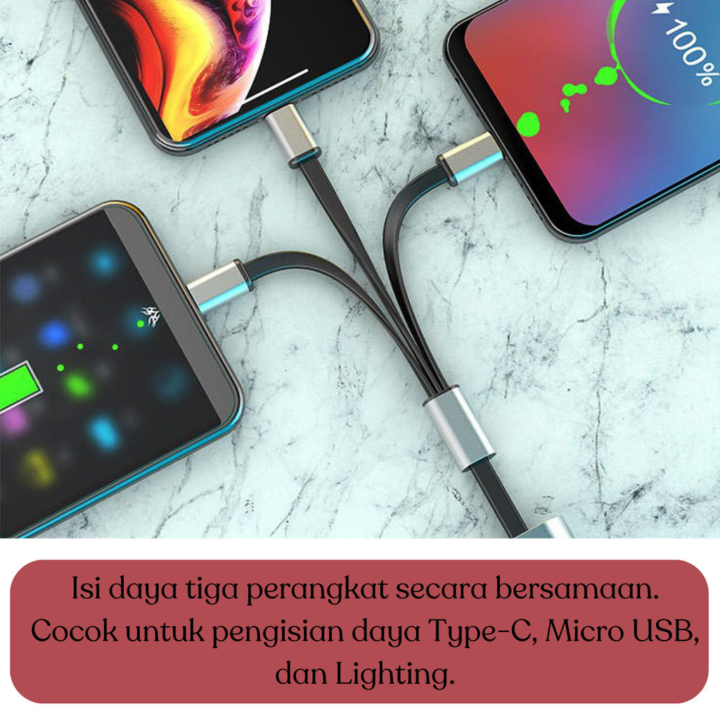 Kabel Data Fast Charging Portable 3in1 Cable Multifungsi Charger Iphone Micro USB Type C Lightning - Foto 4
