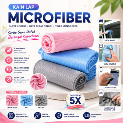 Kain Lap Microfiber Serbaguna Kualitas Tinggi Ukuran 30×30, 40×40, 40×60 Bahan Superfine Fiber - Foto 1