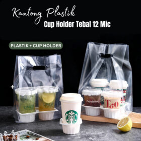 Kantong Plastik Cup Holder Tebal 12 Mic Plastic Kemasan Minuman Anti Sobek, Kuat Bening  Isi 50Pc - Foto 1