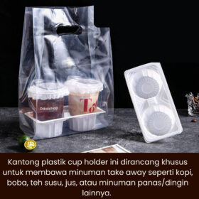 Kantong Plastik Cup Holder Tebal 12 Mic Plastic Kemasan Minuman Anti Sobek, Kuat Bening  Isi 50Pc - Foto 3