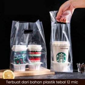 Kantong Plastik Cup Holder Tebal 12 Mic Plastic Kemasan Minuman Anti Sobek, Kuat Bening  Isi 50Pc - Foto 8