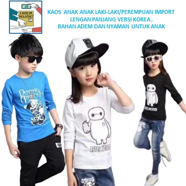 Kaos Anak Lengan Panjang Import untuk Laki-laki/Perempuan Usia 7-12 Tahun - Foto 1