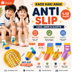 Kaos Kaki Anak Anti Licin Slip Perempuan Laki laki Motif Lucu Import Untuk TK SD Umur 1-12tahun - Foto 1