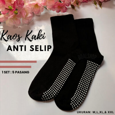 Kaos Kaki Sekolah Anak Laki-laki Perempuan SD SMP Kaus Kaki Hitam Polos Anti Slip Bahan Tebal Minliu - Foto 1