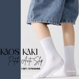Kaos Kaki Sekolah Putih Polos Anti Slip Grip Kaus Tebal Halus untuk Anak SD SMP SMA Laki Perempuan - Foto 1