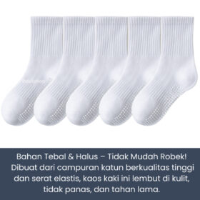 Kaos Kaki Sekolah Putih Polos Anti Slip Grip Kaus Tebal Halus untuk Anak SD SMP SMA Laki Perempuan - Foto 5