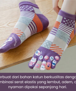 Kaus Kaki Lima Jari Karakter Katun Lembut Tidak Gerah Fit 35–38 Kaos Kaki Wanita Kualitas Premium - Foto 2