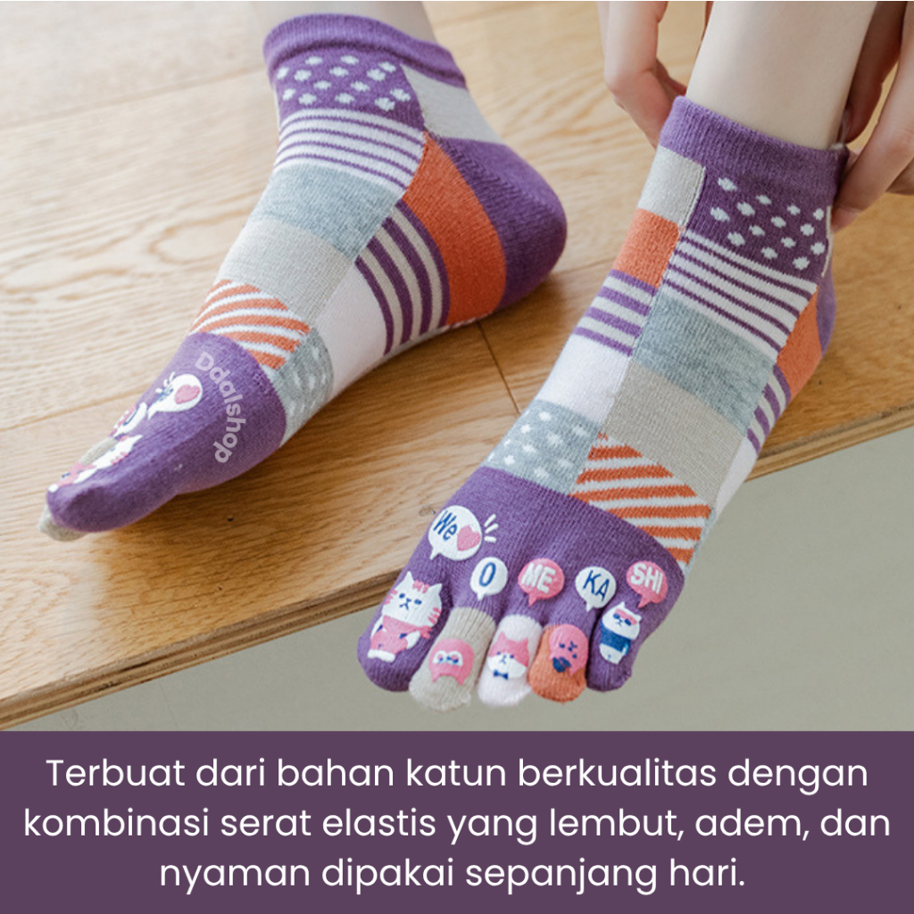 Kaus Kaki Lima Jari Karakter Katun Lembut Tidak Gerah Fit 35–38 Kaos Kaki Wanita Kualitas Premium - Foto 2