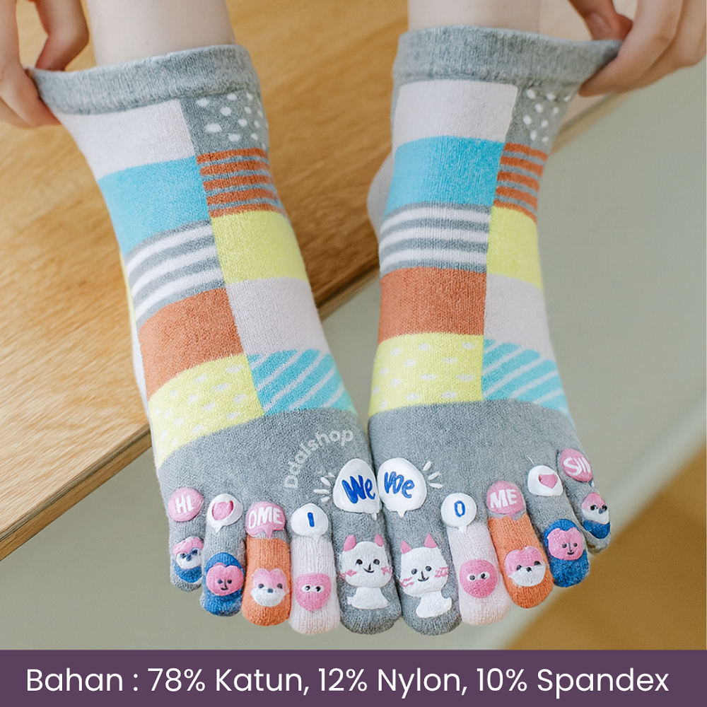 Kaus Kaki Lima Jari Karakter Katun Lembut Tidak Gerah Fit 35–38 Kaos Kaki Wanita Kualitas Premium - Foto 5