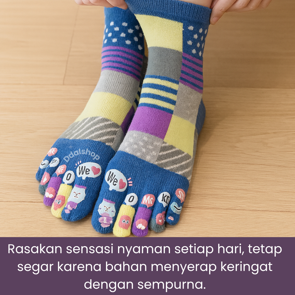 Kaus Kaki Lima Jari Karakter Katun Lembut Tidak Gerah Fit 35–38 Kaos Kaki Wanita Kualitas Premium - Foto 6