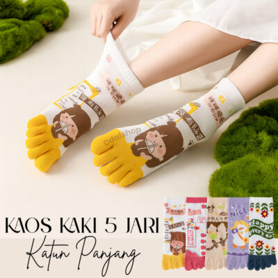 Kaus Kaki Lima Jari Wanita Katun Tipis Antibakteri Ujung Terbelah Fashion Musim Semi Gugur - Foto 1