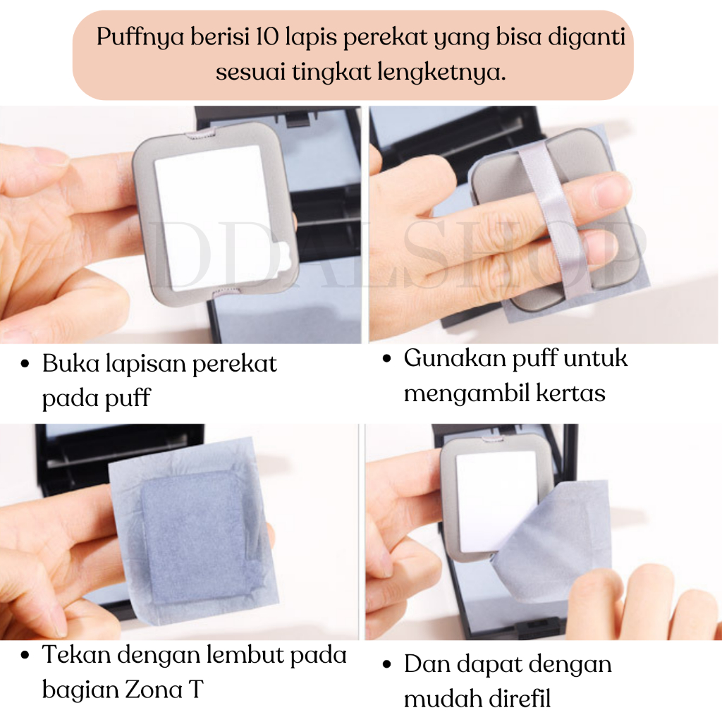 Kertas Minyak Wajah Face Oil Control Menyerap Mengatasi Kulit Berminyak Dengan Kotak Kaca Puff Bedak - Foto 3
