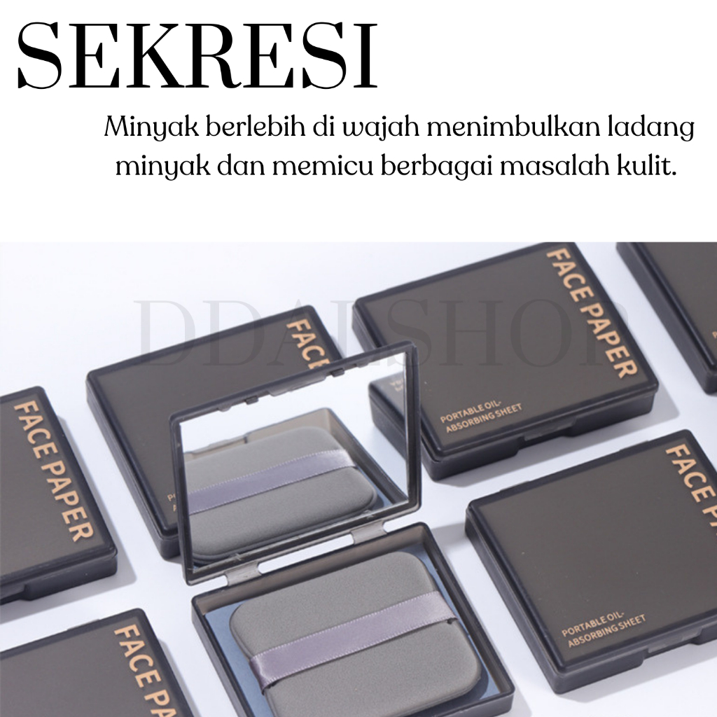 Kertas Minyak Wajah Face Oil Control Menyerap Mengatasi Kulit Berminyak Dengan Kotak Kaca Puff Bedak - Foto 8