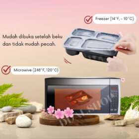 Kotak Makan Bento 4 Sekat Isi 20pcs Lunch Box Food Grade 1000ml Microwave Freezer Safe - Foto 3