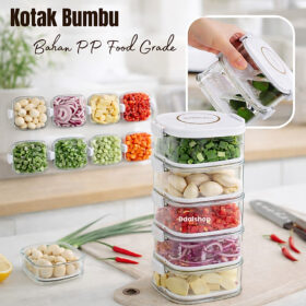 Kotak Penyimpanan Bumbu Kulkas Kedap Udara Anti Bocor Wadah Bawang Cabai Sayur Incl Saringan Peniris - Foto 2