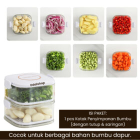 Kotak Penyimpanan Bumbu Kulkas Kedap Udara Anti Bocor Wadah Bawang Cabai Sayur Incl Saringan Peniris - Foto 3