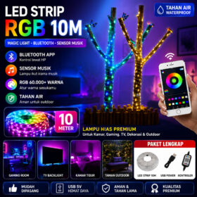 Lampu LED Strip RGB 10M Bluetooth Sensor Musik Waterproof Lampu Hias Kamar Gaming TV Backlight - Foto 1