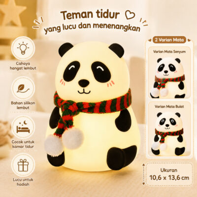 Lampu Tidur LED Karakter Panda Unik Lucu Dekorasi Hias Kamar Tidur Bahan Silikon RGB - Foto 1