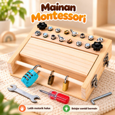 Mainan Edukasi Anak 3+ Montessori Busy Board Obeng Kayu Latihan Motorik & KonsentrasiMainan Edukasi Anak Montessori 18 in 1 Busy Board Kayu Papan Baut Obeng Motorik Halus Anak 3 Tahun+ - Foto 1