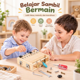 Mainan Edukasi Anak 3+ Montessori Busy Board Obeng Kayu Latihan Motorik & KonsentrasiMainan Edukasi Anak Montessori 18 in 1 Busy Board Kayu Papan Baut Obeng Motorik Halus Anak 3 Tahun+ - Foto 4