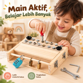 Mainan Edukasi Anak 3+ Montessori Busy Board Obeng Kayu Latihan Motorik & KonsentrasiMainan Edukasi Anak Montessori 18 in 1 Busy Board Kayu Papan Baut Obeng Motorik Halus Anak 3 Tahun+ - Foto 5