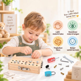 Mainan Edukasi Anak 3+ Montessori Busy Board Obeng Kayu Latihan Motorik & KonsentrasiMainan Edukasi Anak Montessori 18 in 1 Busy Board Kayu Papan Baut Obeng Motorik Halus Anak 3 Tahun+ - Foto 6