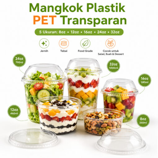 Mangkok Plastik Transparant Kemasan MakananTempat Salad Buah  Dessert Cup Cake Box Bahan PET - Foto 1