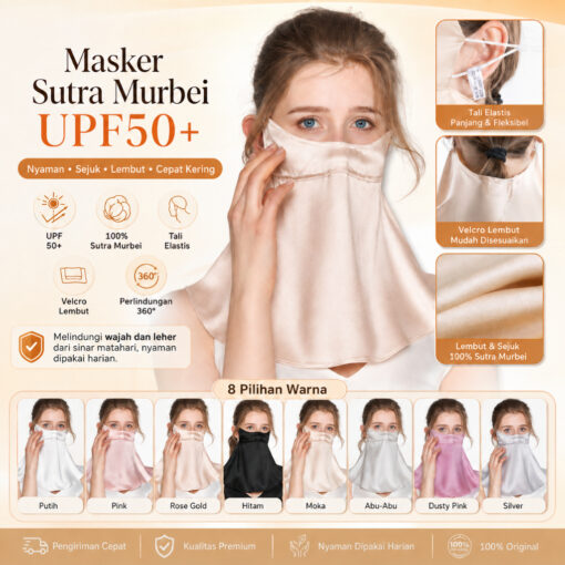 Masker Penutup Wajah Anti UV Premium Pelindung Matahari Ultraviolet UPF 50+ Bahan Sutra - Foto 1
