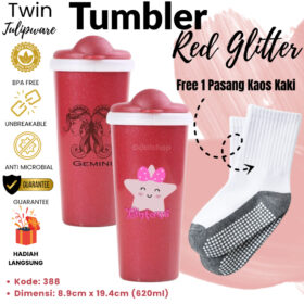 Multi TumblerAnak RedGlitter TwinTulipware 620ml BotolMinum BPA Stiker UVDTF KarakterLucu AntiTumpah - Foto 1