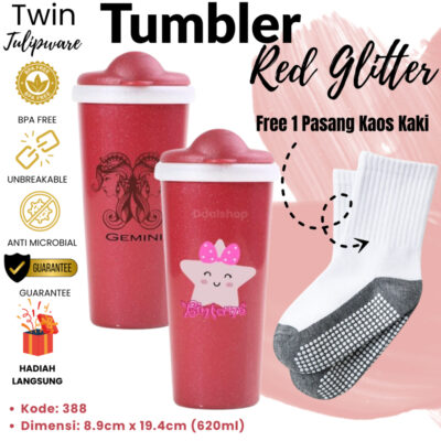 Multi TumblerAnak RedGlitter TwinTulipware 620ml BotolMinum BPA Stiker UVDTF KarakterLucu AntiTumpah - Foto 1