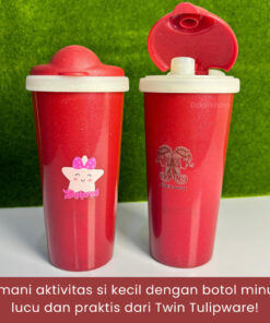 Multi TumblerAnak RedGlitter TwinTulipware 620ml BotolMinum BPA Stiker UVDTF KarakterLucu AntiTumpah - Foto 2