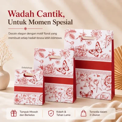 Paper bag kado motif bunga untuk kemasan hadiah