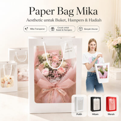 Paper Bag Kado Aesthetic Paperbag Bridesmaid Kotak Hadiah Bingkisan Tas Kertas Buket Mika Transparan - Foto 1