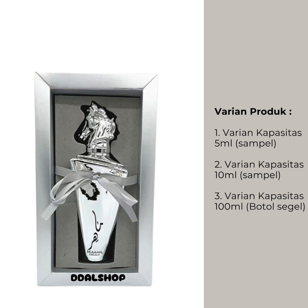 Parfum Cowo Maahir Legacy Silver Eau De Parfume Lattafa Refill 5Ml 10Ml 100Ml Botol Kaca - Foto 3