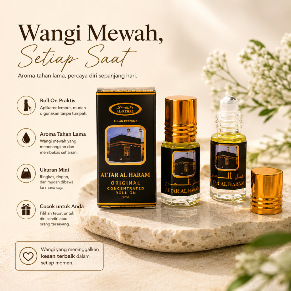 Parfum Non Alcohol Tahan Lama Parfume Oleh oleh Haji Dan Umroh Roll On Pria Original Attar Al-Haram - Foto 2