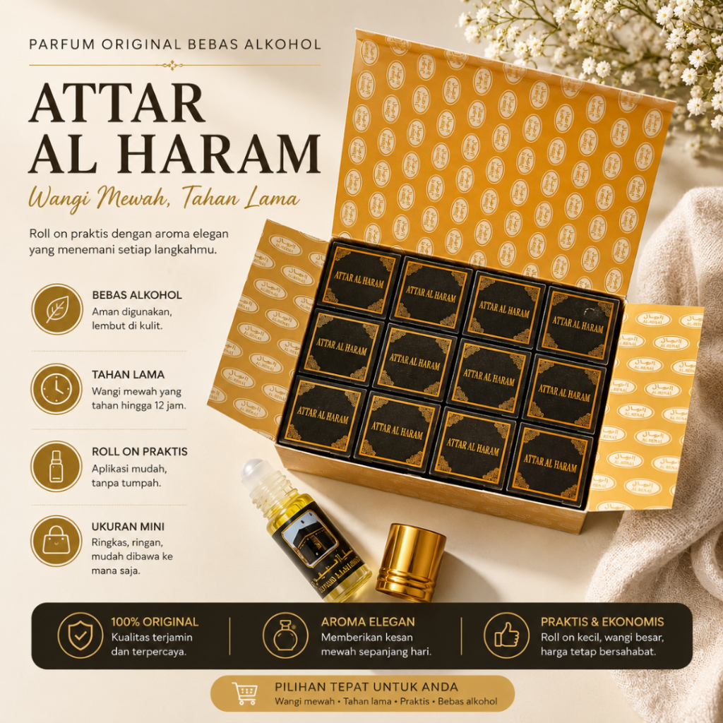 Parfum Non Alcohol Tahan Lama Parfume Oleh oleh Haji Dan Umroh Roll On Pria Original Attar Al-Haram - Foto 3