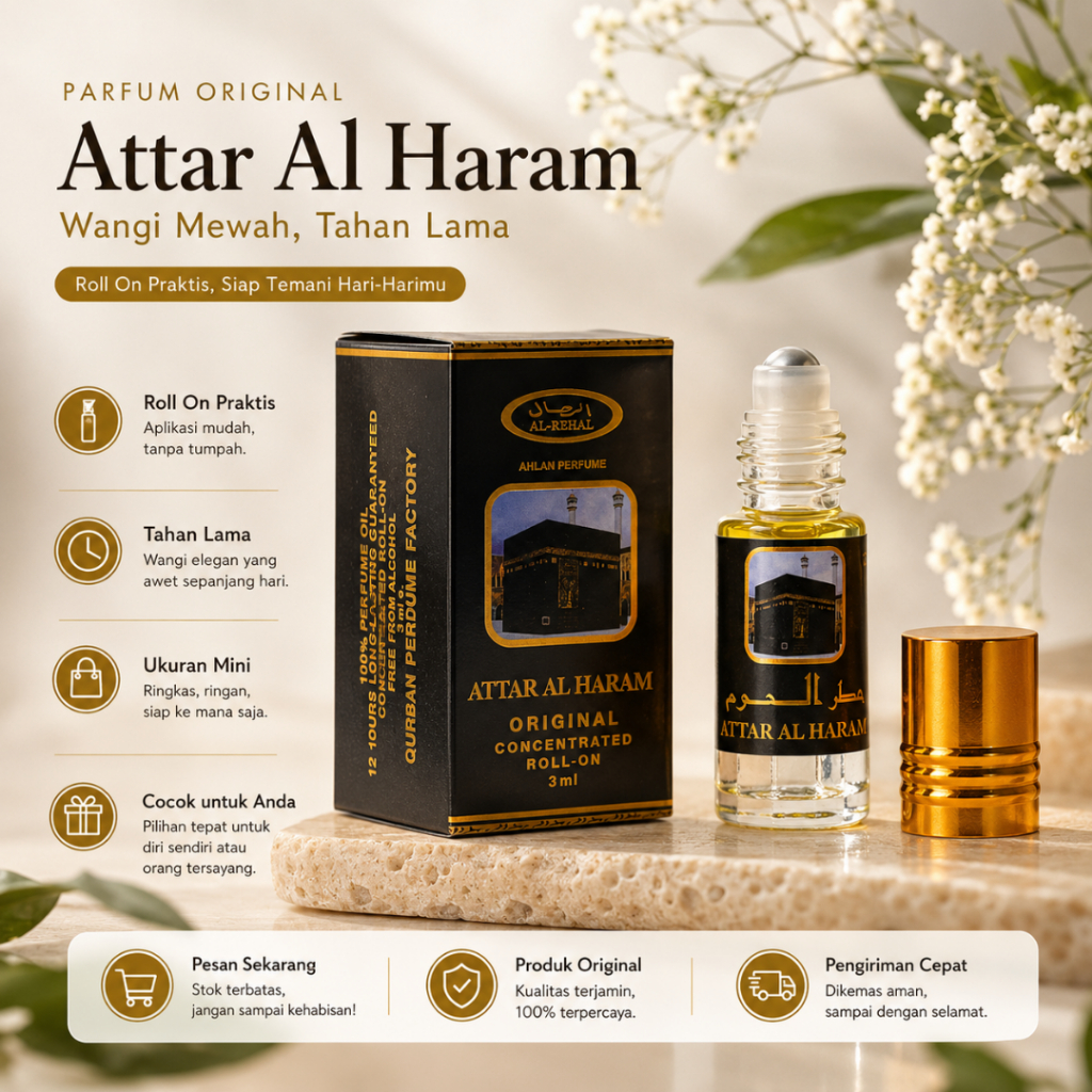 Parfum Non Alcohol Tahan Lama Parfume Oleh oleh Haji Dan Umroh Roll On Pria Original Attar Al-Haram - Foto 4