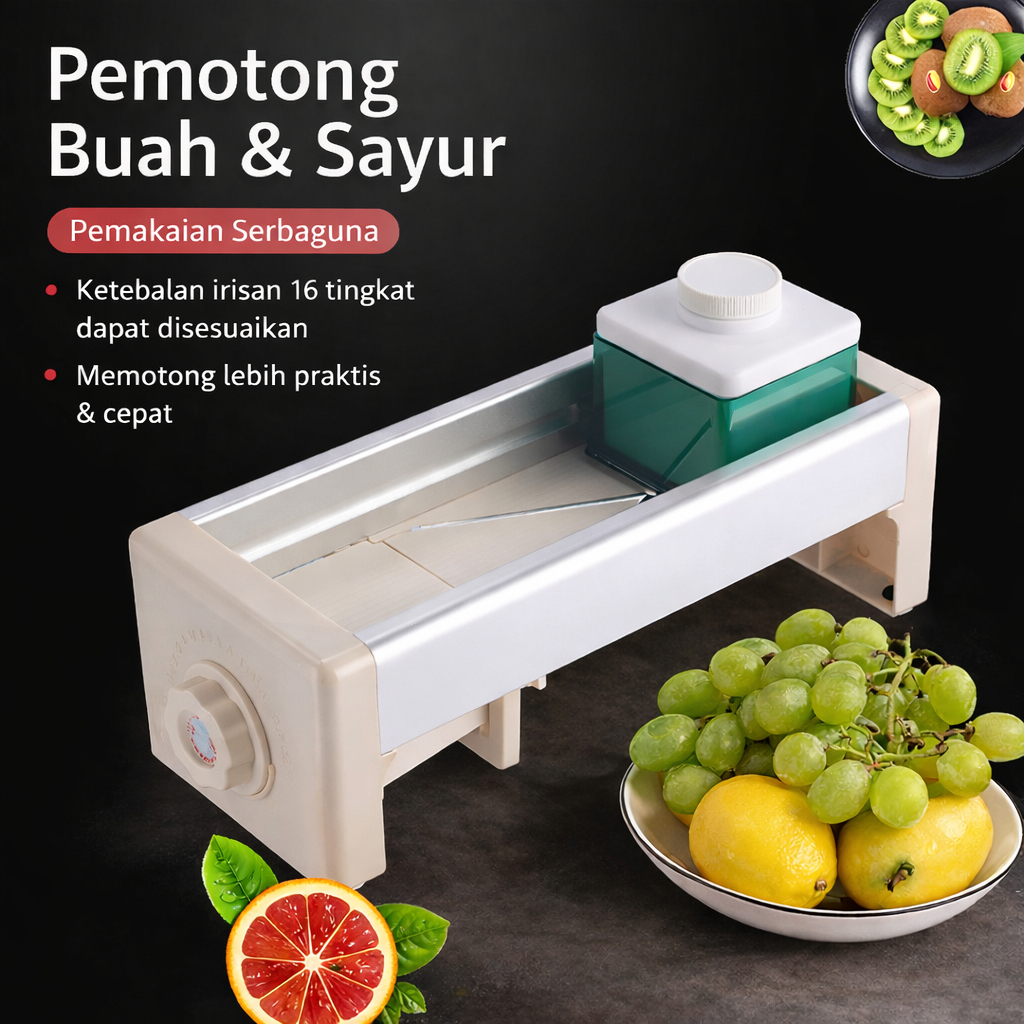 Parutan Serbaguna Alat Pemotong Bawang Pengiris Kentang Lemon Ketebalan Dapat Diatur Pisau Tajam - Foto 1